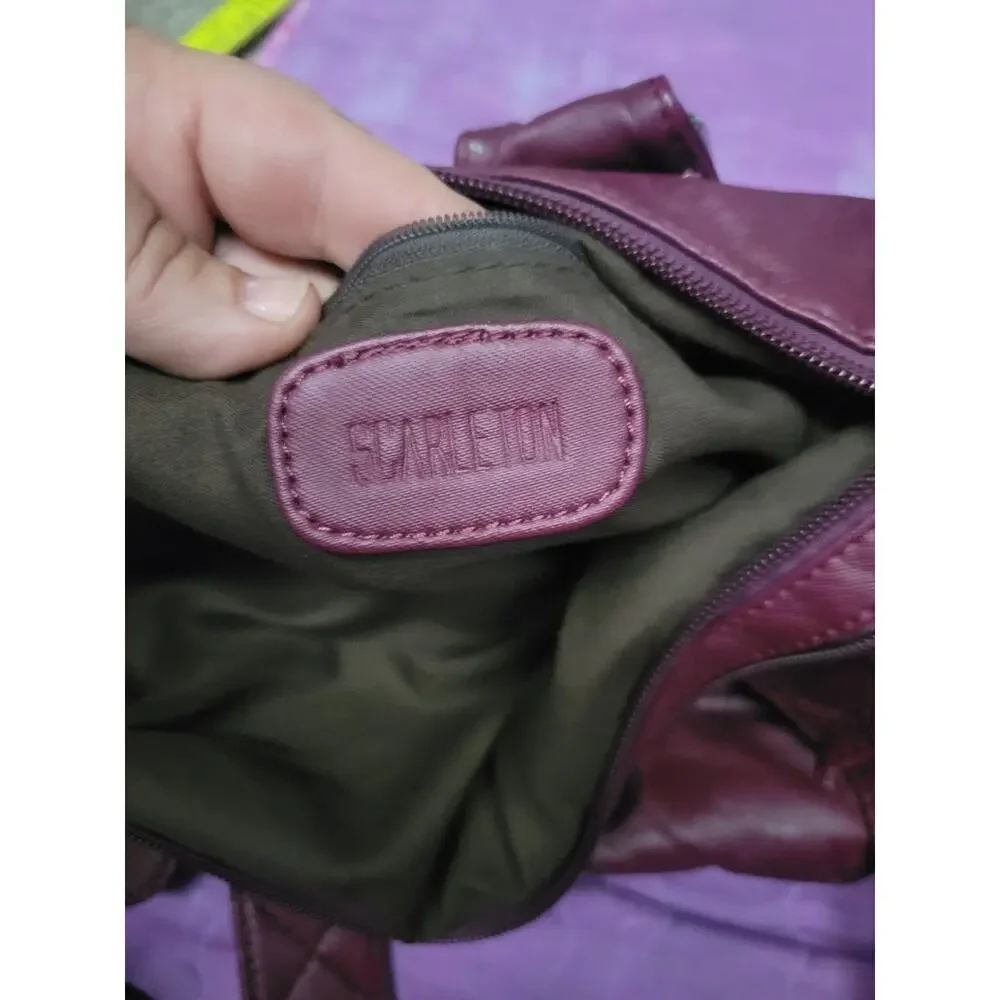 SCARLETON Satchel Handbag Purple Shoulder Bag Purse Soft Faux Leather ~ POCKETS!